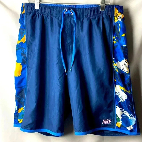 NIKE SWIM MENS SIZE XL MESH LINED SWIM TRUNKS  BLUE-ELASTIC WAIST DRAWSTRING - Picture 1 of 15